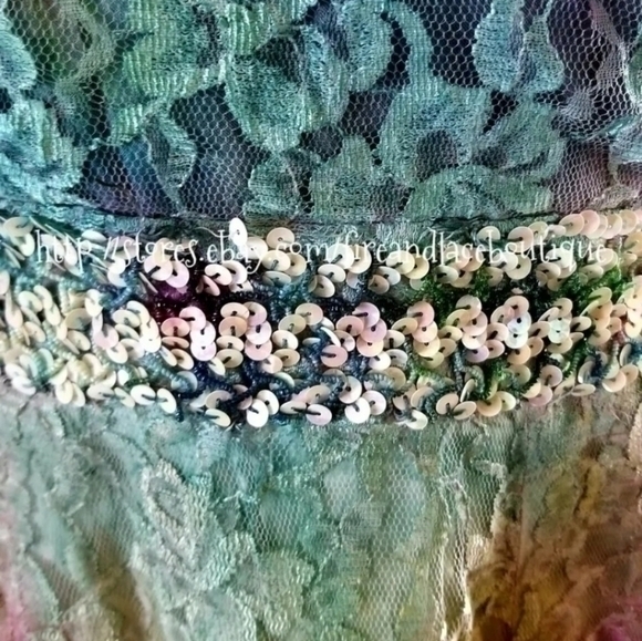 VINTAGE 70S CUSTOM DIP DYED LACE SEQUIN RICK RAC DRESS SZ S M - Picture 7 of 11
